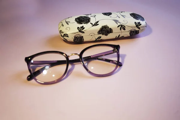 glasses case pink background lenses stylish