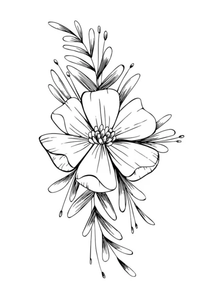 Fleur Illustration Croquis Main Levée Croquis — Image vectorielle