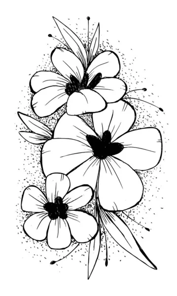 Ilustración Flores Boceto Mano Alzada — Archivo Imágenes Vectoriales