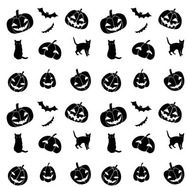 Kusursuz Cadılar Bayramı Kara ve Beyaz Kedi Balkabağı Yarasası