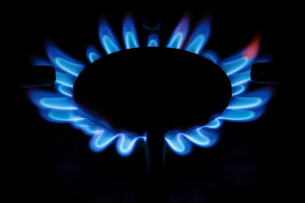 Queima de gás azul no fogão . — Fotografia de Stock