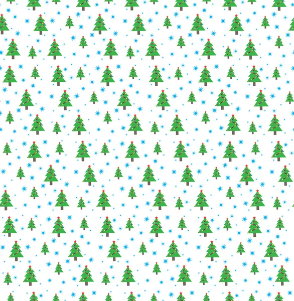 Christmas tree with garland and snowflakes on white background. Seamless pattern — Stock Vector