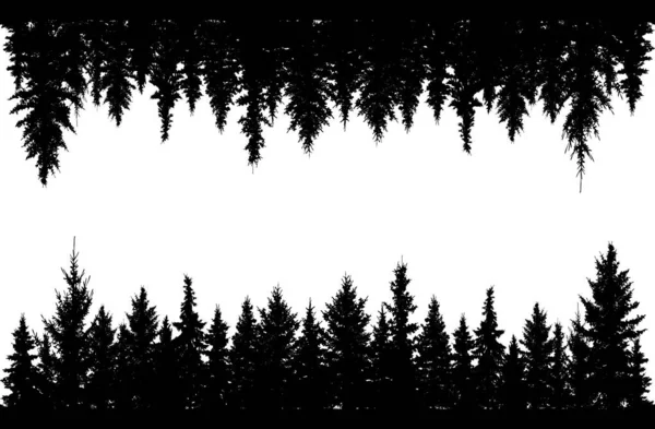 森林和森林倒置 云杉树的黑色轮廓 矢量说明 — 图库矢量图片