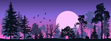 Tree forest vector silhouette. Night forest