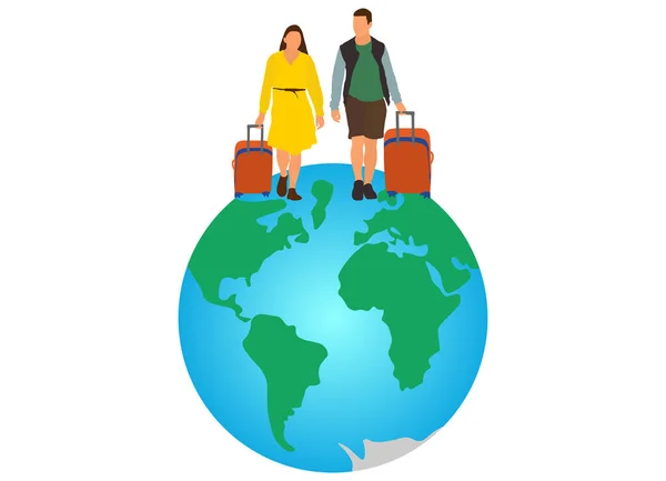 Tourists Suitcases Travel World Vector Illustration —  Vetores de Stock