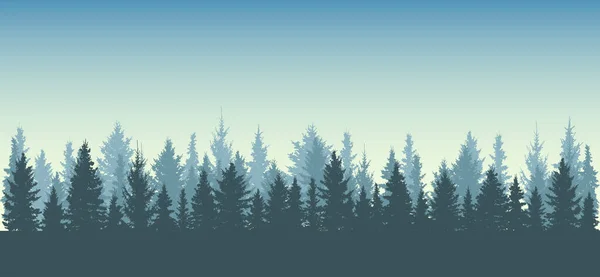 Лесной Фон Природа Пейзаж Силуэты Еловых Деревьев Ели Отделены Друг — стоковый вектор