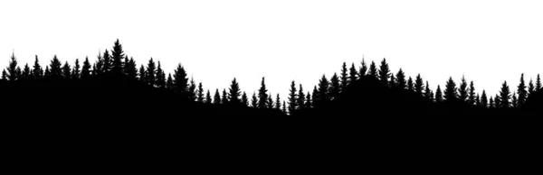 Silhuett Skog Vacker Gran Gran Träd Kullen Skogsbakgrund Vektorillustration — Stock vektor