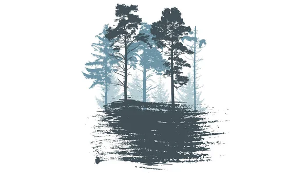 Forest Silhouettes Fir Trees Pines Smear Brush Logo Badge Vector — Stock Vector