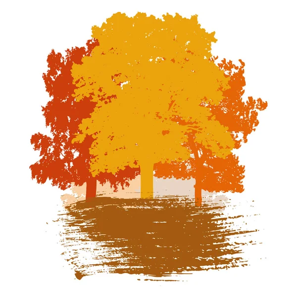 Jesienne Drzewa Szczotka Smarowania Logo Odznaka Sylwetka Pięknego Dębu Brzozy — Wektor stockowy