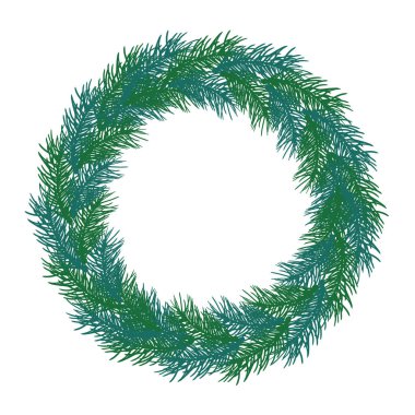 Köknar ağacının çelengi. Çember çerçeve, izole. Vektör illüstrasyonu.