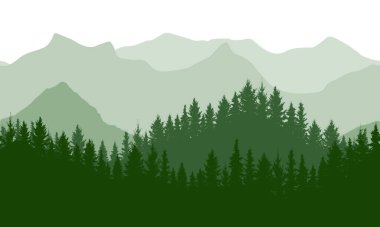 Seamless green wave forest on background of mountains, silhouette. Beautiful landscape.  Vector illustration. clipart
