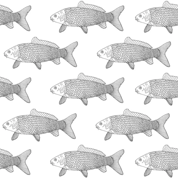 Modèle Sans Couture Carpe Poisson Dessiné Main Peut Être Utilisé — Image vectorielle