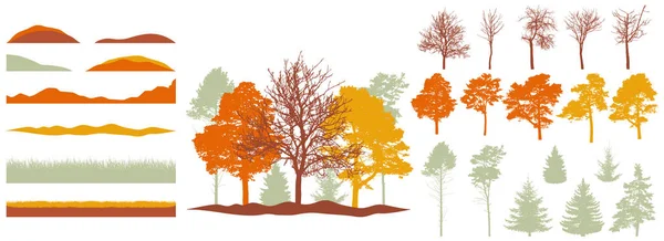 Création Automne Beau Parc Forêt Paysage Bois Collection Éléments Design — Image vectorielle