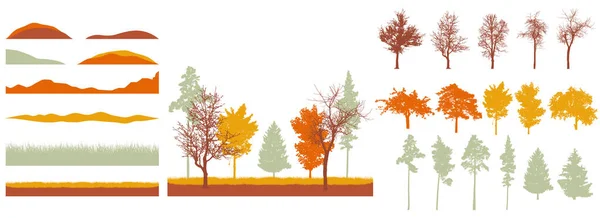 Création Automne Beau Parc Forêt Paysage Bois Collection Éléments Design — Image vectorielle