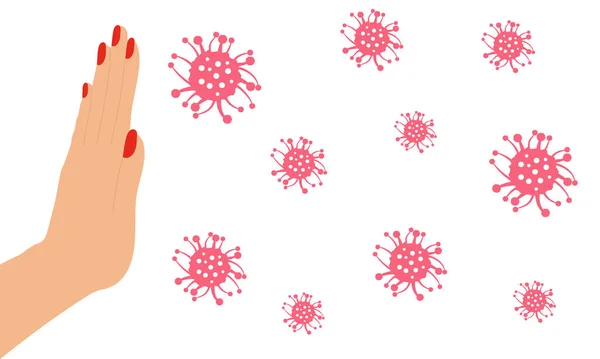 Detener Signo Covid Mano Mujer Coronavirus Ilustración Vectorial — Vector de stock