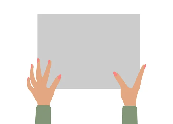 Γυναικεία Χέρια Κρατώντας Κενό Πανό Αντίγραφο Χώρου Για Κείμενο Εικονογράφηση — Διανυσματικό Αρχείο