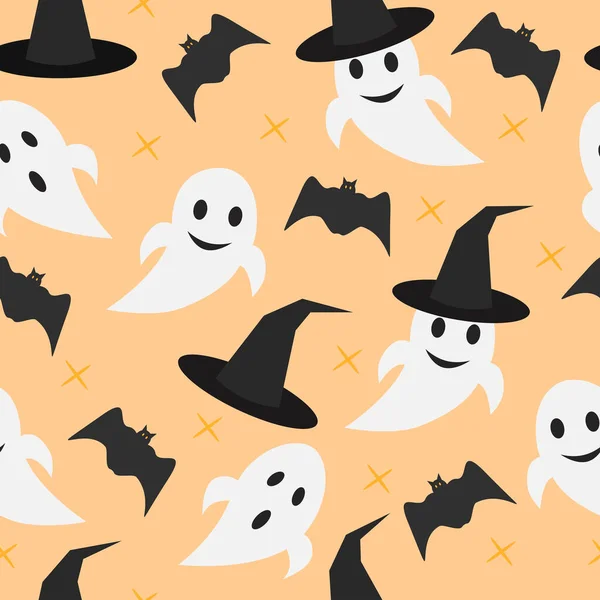 Halloween Bezproblémový Vzor Duch Klobouk Čarodějnice Netopýra Vektorová Ilustrace — Stockový vektor