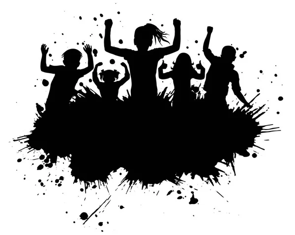 Silhouette Des Enfants Foule Des Taches Grunge Modèle Pour Bannière — Image vectorielle