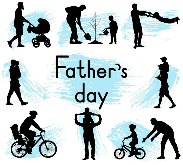 Father Day Pastimes Father Son Silhouettes Man Boy Vector Illustration — Stock Vector