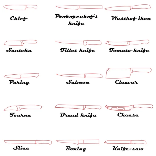 Set de couteaux de cuisine — Image vectorielle
