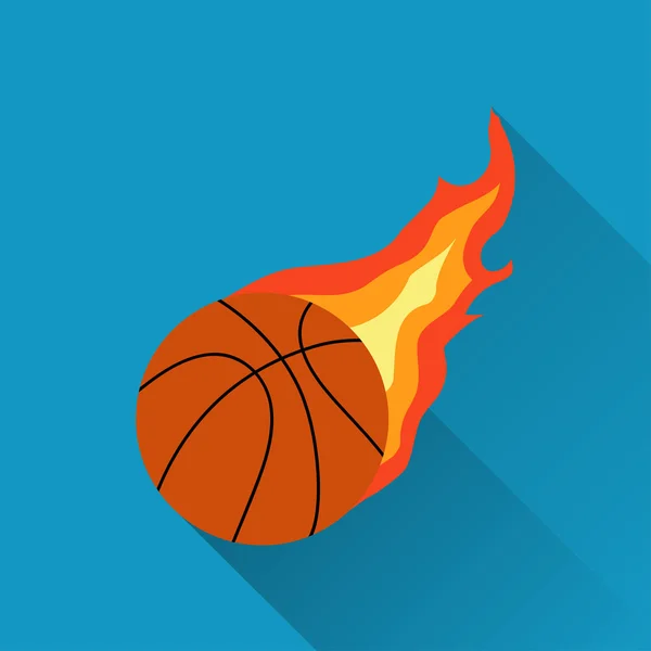 Baloncesto en llamas diseño plano — Vector de stock