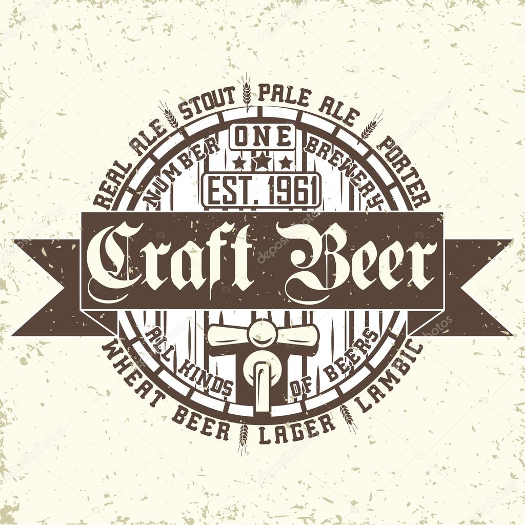 Vintage t-shirt graphic design,  grange print stamp, Craft beer typography emblem, Brewery logo Creative design, Vector