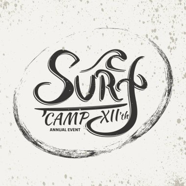 Sörf tişörtü baskı tasarımı ventage monokrom sörf amblemi