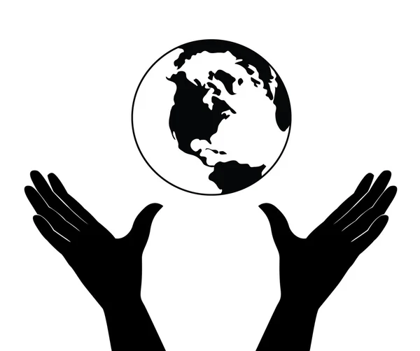Todas as mãos salvando o vetor mundial — Vetor de Stock