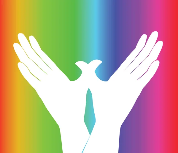 Ruce drží srdce rainbow vektor — Stockový vektor