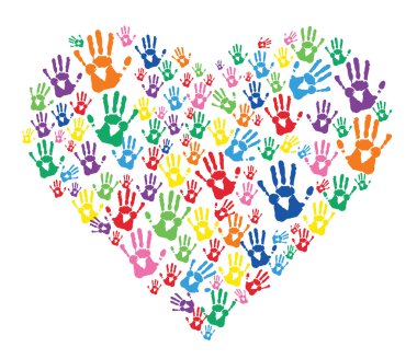 renkli el parmak kalbinde