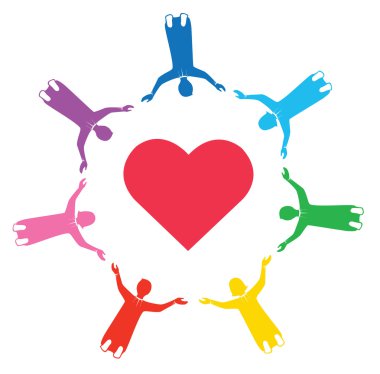 bir grup insan kalp tutan