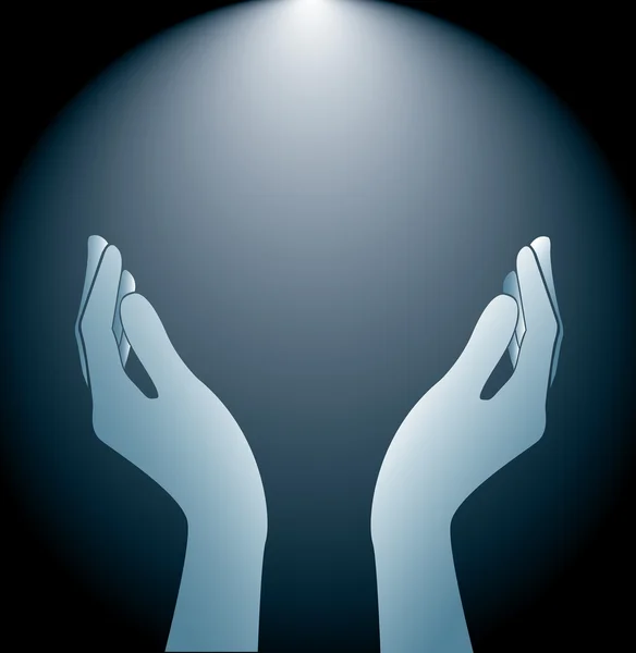 Technologie mains tenant et éclairage arrière-plan — Image vectorielle