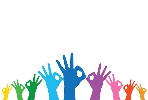 rainbow color hands okay sign