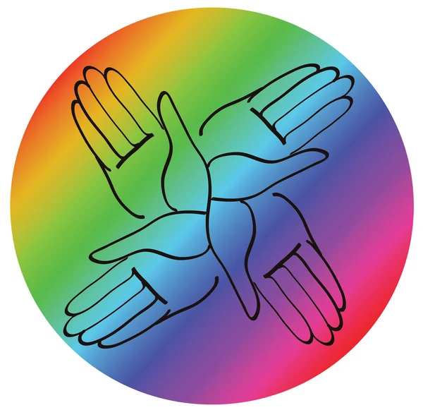 Vektor symbol ruce dohromady rainbow — Stockový vektor