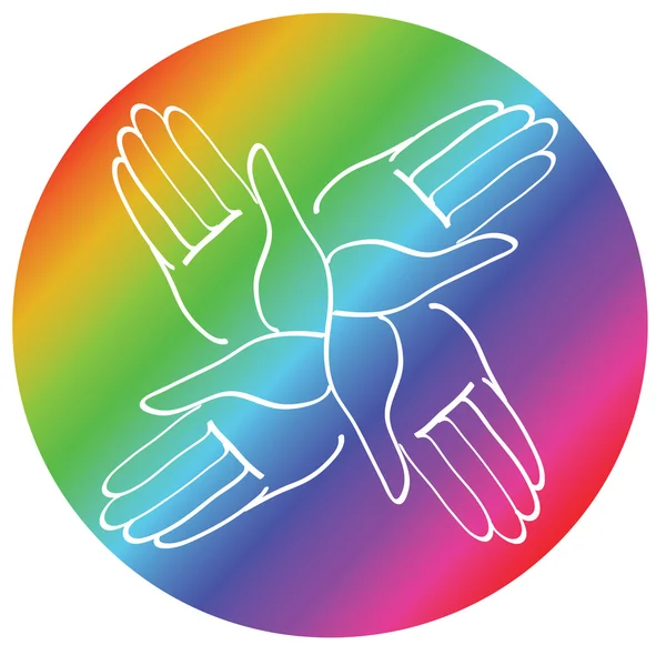 Vektor symbol ruce dohromady rainbow — Stockový vektor