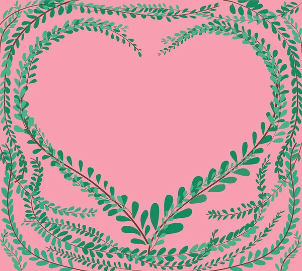 Forma de corazón en hojas verdes pastel Botones Escudo — Archivo Imágenes Vectoriales