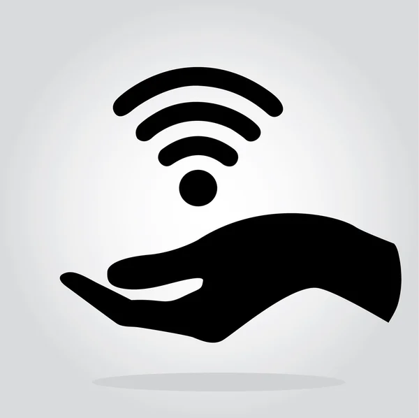 Mains tenant Wifi icône symbole vecteur — Image vectorielle