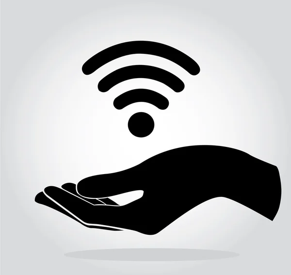 Mains tenant Wifi icône symbole vecteur — Image vectorielle