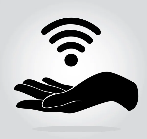 Mains tenant Wifi icône symbole vecteur — Image vectorielle