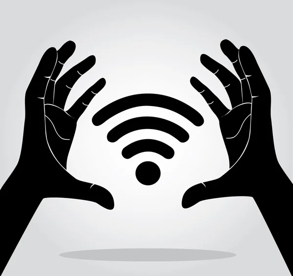 Mains tenant Wifi icône symbole vecteur — Image vectorielle