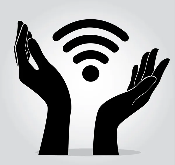 Handen met Wifi pictogram symbool vector — Stockvector