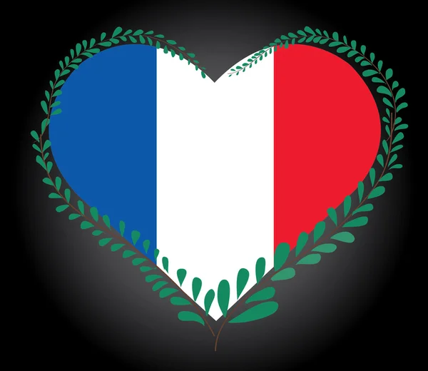 Γαλλική σημαία στο άνυσμα στέμμα φύλλων και των λουλουδιών — Διανυσματικό Αρχείο
