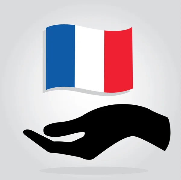 Χέρι εκμετάλλευση γαλλική σημαία, προσευχήσου για το εικονίδιο του γαλλικού φορέα — Διανυσματικό Αρχείο