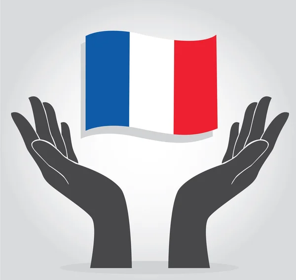 Flaga francuski, módl się za francuski wektor ikona przytrzymanie ręka — Wektor stockowy