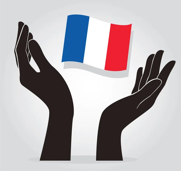 フランスのベクトルのアイコンのために祈る、フランスの国旗を持っている手します。 — ストックベクタ