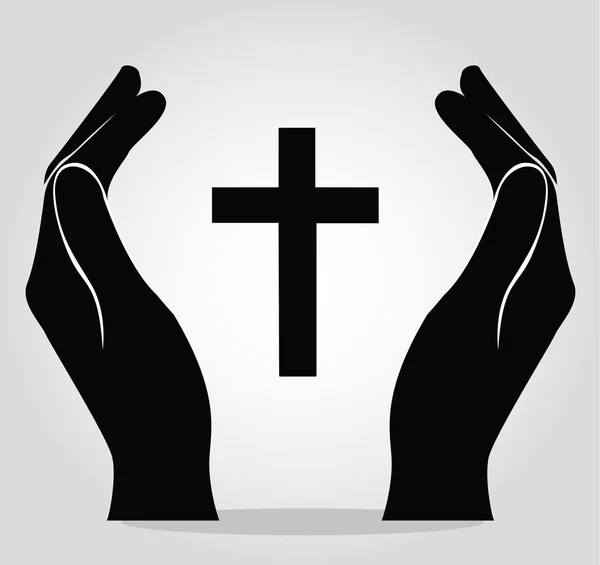 Hands holding the cross — Stock Vector