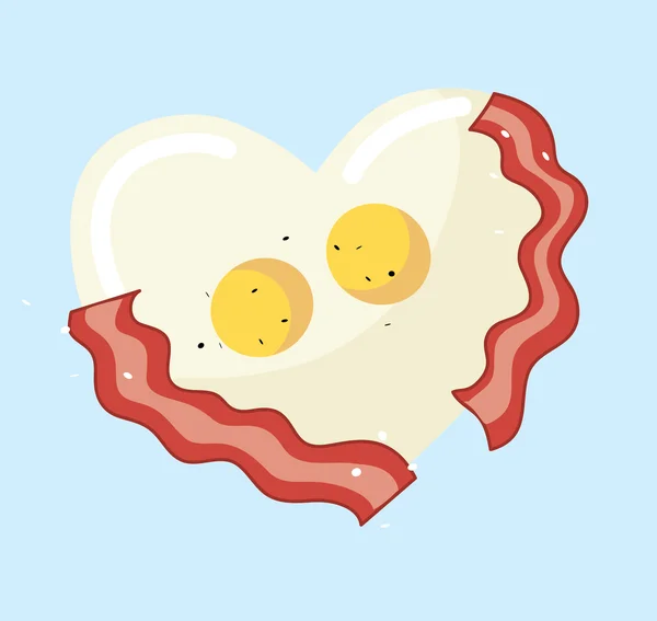 Stekt ägg och bacon i hjärtat formen vector — Stock vektor