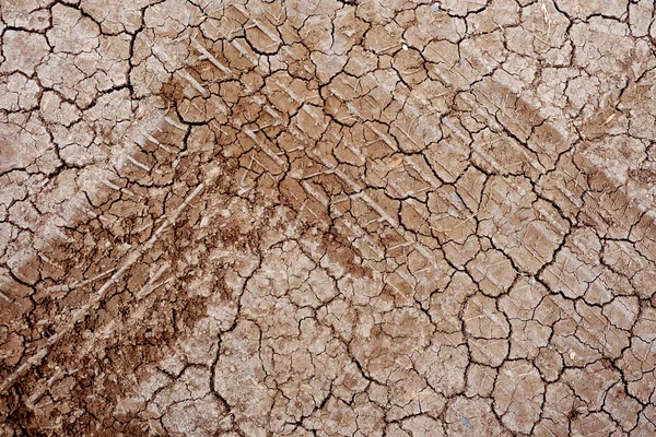 Tracce di pneumatici sulla carta da parati a terra asciutta — Foto Stock