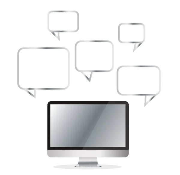 Ordenador con colorido cuadro de chat, caja de mensaje de comunicación de fondo — Vector de stock
