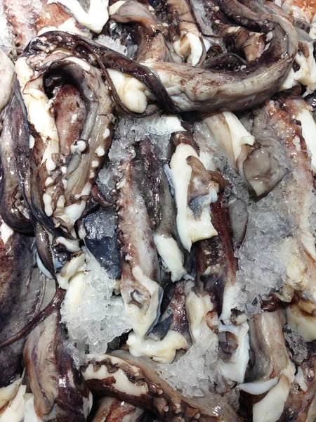 Pulpo fresco sobre hielo en un mercado alimentario — Foto de Stock